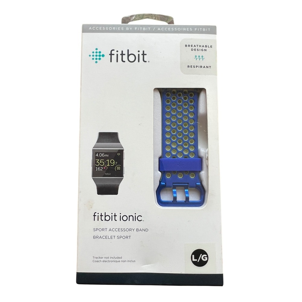 Fitbit Ionic Sport Accessory Band Unisex L/G Blue Cobalt Lime Perforated NEW